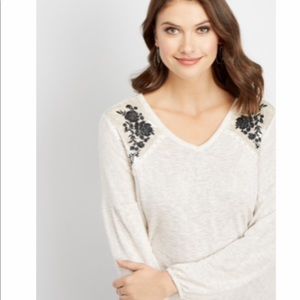 Velvet yoke tie back top, oatmeal color.